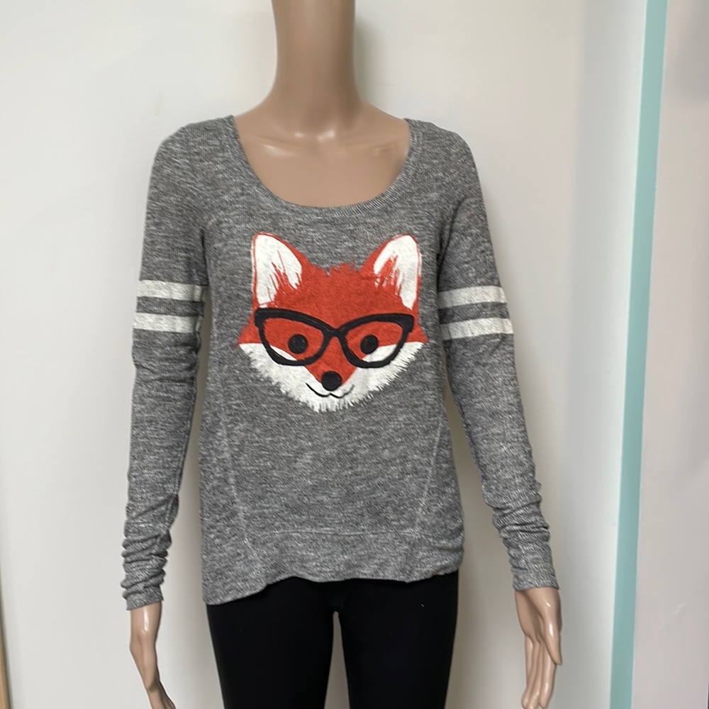 Bethany Mota top funky Artsy Foxy Fox Gray Knit Top